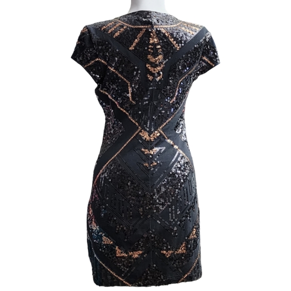 Express Mini Sequin Dress - Black, Copper (Gold) and Gray - Size S/P - EUC - Picture 4 of 6